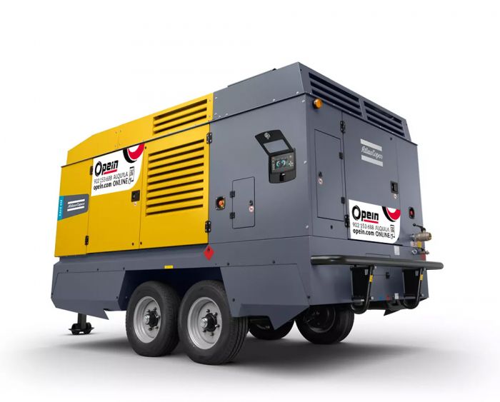 Opein | Alquiler y venta de compresor de aire diésel monofásico Atlas Copco xavs 448 eco, 660 litros, 20 bar y con ruedas en Canarias, Madrid y Marruecos.